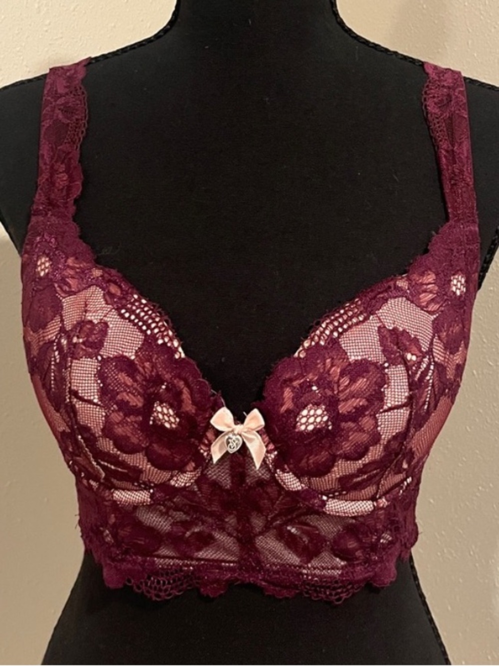 Victoria’s Secret Lace Longline Bralette in Deep Wine-32D